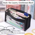 Schwarzes transparentes PVC-Mäppchen mit sechs Schichten, hohe Kapazität, 20x10x8cm - Schwarz