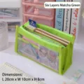 Große Kapazität 6-Schichten Matcha Grün PVC Transparente Federtasche für Schüler - Grün