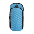 Sky blue breathable mesh sports phone arm bag for running and fitness with earphone hole - Blue