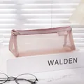Minimalist pink transparent mesh pencil pouch with a triangular three-dimensional design - 3D Equilateral Triangle / Pinkish Red