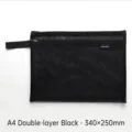 High-quality A4 double layer black mesh zipper bag for document and stationery storage - Double Layer / A4 / Black