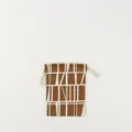 Brown geometric grid pattern cotton linen drawstring storage pouch organizer bag - Coffee Stripes / S