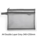 Grey A4 double-layer mesh zipper file bag for stationery storage - Double Layer / A4 / Gray