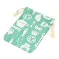 Piccola borsa in cotone e lino verde acqua con coulisse e stampe da cucina bianche - Stoviglie Verdi / Piccolo