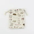 Cotton linen drawstring storage pouch featuring cute cartoon cat patterns and text detail - Cute Cat / S
