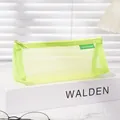 Minimalist lime green mesh triangular pencil case with zipper and Hechooses label - 3D Equilateral Triangle / Green