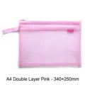 Rosa zweilagige A4-Netztasche für Dokumente und Schreibwaren, Größe 340x250 mm - Doppelschicht / A4 / Rosa