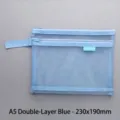 A5 dubbellaagse lichtblauwe mesh tas met ritssluiting voor documenten en school - A5 Dubbele Laag / 23×19cm / Blauw
