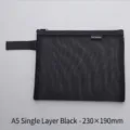 Durable black A5 single-layer mesh zipper file bag for school stationery storage - A5 Single Layer / 23×19cm / Black