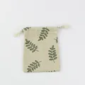 Natural cotton linen drawstring storage pouch bag with a green leaf print design - Green Olive Leaves / S