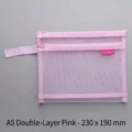 A5 pink double-layer mesh zipper pouch for stationery and document storage, 230x190mm - A5 Double Layer / 23×19cm / Pink