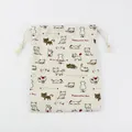Cotton linen drawstring pouch with cute cat print for dormitory storage and travel - Cute Cat / M