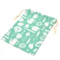 Sacchetto con coulisse in cotone e lino verde menta con motivi di utensili da cucina - Stoviglie Verdi / Taglia M