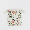 Floral linen drawstring pouch for jewelry or small sundries storage with birdcage print - Birdcage Floral / S