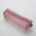 Minimalist pink mesh pencil case with zipper and side handle for office storage - Large Square-Wine Red