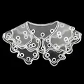 Detailed view of white embroidered organza double-layered scalloped detachable collar - White