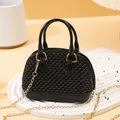 Mini black PVC jelly shell bag with textured surface and gold metal chain strap - Mini Shell Bag / Black
