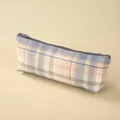 Japanse stijl beige en grijs geruit etui voor studenten met grote capaciteit - Thong Stijl / Citroen Zeezout