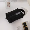 Black nylon mesh makeup bag for travel toiletries and cosmetic storage organizer - Small Square (Handle Style) / Black