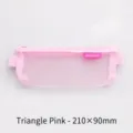 Portable pink triangular mesh pencil case for students, size 210x90mm stationery bag - Triangle / 21x9cm / Pink