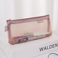 Minimalistische transparante roze mesh etui voor grote capaciteit briefpapier - Omgekeerd Trapezium / Rozeachtig Rood