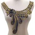 Detailed view of elegant gold and black embroidered lace collar applique on mannequin - Collar Flower Style (LG306) / Black & Gold