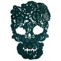 Close-up detail of dark green skull milk silk embroidered water-soluble lace patch - Dark Green