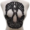 Intricate black skull water-soluble lace embroidery patch on mannequin - Black