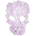 Macro view of purple lace skull applique showing intricate floral embroidery detail - Purple