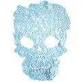 Detailed view of light blue skull embroidery patch with intricate floral lace - Sky Blue