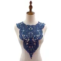 Detailed close-up showing navy blue 3D embroidery patterns on a lace collar applique - Dark Blue