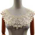 Close-up of elegant beige water-soluble embroidered lace cutout fake collar accessory - Beige