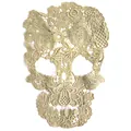 Intricate skull-shaped water-soluble lace applique with milk silk embroidery detail - Khaki