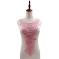 Close-up detail of a delicate pink water-soluble lace collar applique on a white mannequin - Dusty Pink