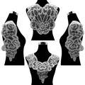 Detailed view of 4-piece white lace embroidery floral collar and sleeve applique set - White