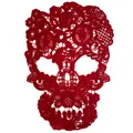 Detail view of a vibrant red skull lace patch with intricate floral embroidery patterns - Burgundy