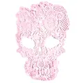 Detailed view of an intricate pink skull lace embroidery patch for DIY sewing crafts - Pink