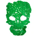 Detailed view of green skull-shaped milk silk embroidered lace patch for DIY crafts - Green