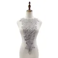 Detailed view of elegant grey water-soluble lace collar applique displayed on a white mannequin - Gray