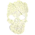 Detailed macro view of a cream skull shaped milk silk lace embroidery patch for DIY - Beige