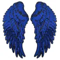 Detaillierte Ansicht von blauen Pailletten Engelsflügel Aufnähern zur Textilpflege - Blau