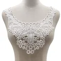 Detailed view of white water-soluble milk silk lace collar with floral embroidery - White