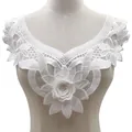 Detail view of elegant white water-soluble lace floral collar applique for DIY crafts. - White
