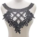 Detailed black milk silk embroidered lace collar applique for DIY sewing projects - Black