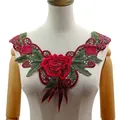 Detailed embroidery of red rose floral lace collar applique on a mannequin - Red