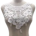 White floral water-soluble lace collar applique with hollow embroidery for DIY sewing - 3D Embroidered (LG105) / White