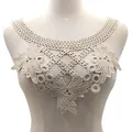Detailed view of intricate water-soluble milk silk embroidery lace collar applique - Khaki