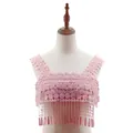Close-up detail of a pink water-soluble lace collar featuring elegant fringe and embroidery - Dusty Pink