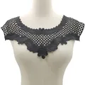 Detailed texture of black water-soluble lace collar with floral hollow embroidery - Black