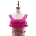 Close-up of hot pink water-soluble lace collar with elegant fringe and embroidery details - Rose Red